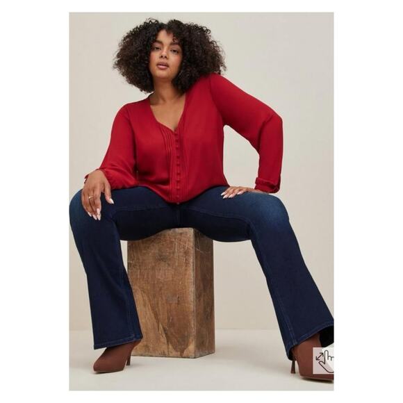 torrid Tops - Torrid Burgundy Red Georgette Pintuck Button Front Blouse Sz.1